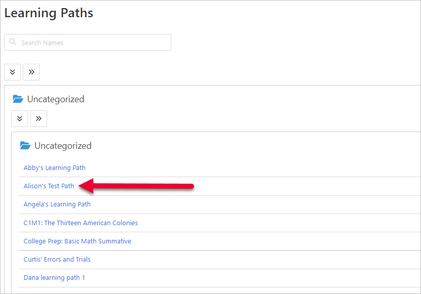 arrow pointing to a Path in the list