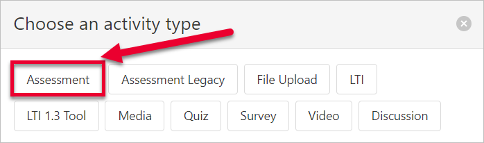arrow pointing to Assessment in the pop up window