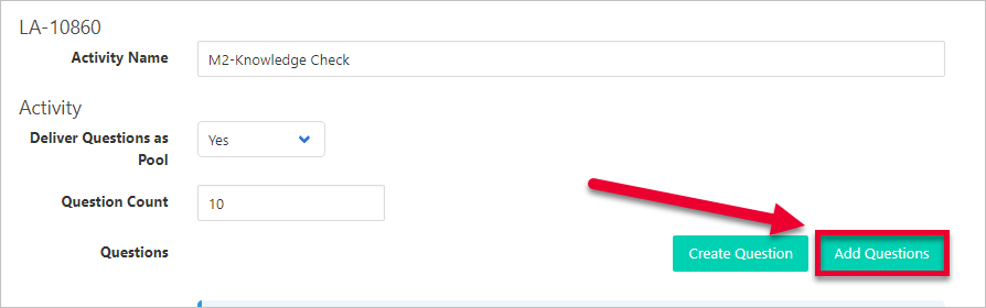arrow pointing to Add Questions button