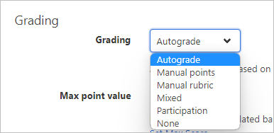 rectangle around Grading drop down menu with grading options displayed