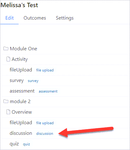 arrow pointing at discussion in learning path