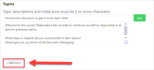 arrow pointing to add topic 
