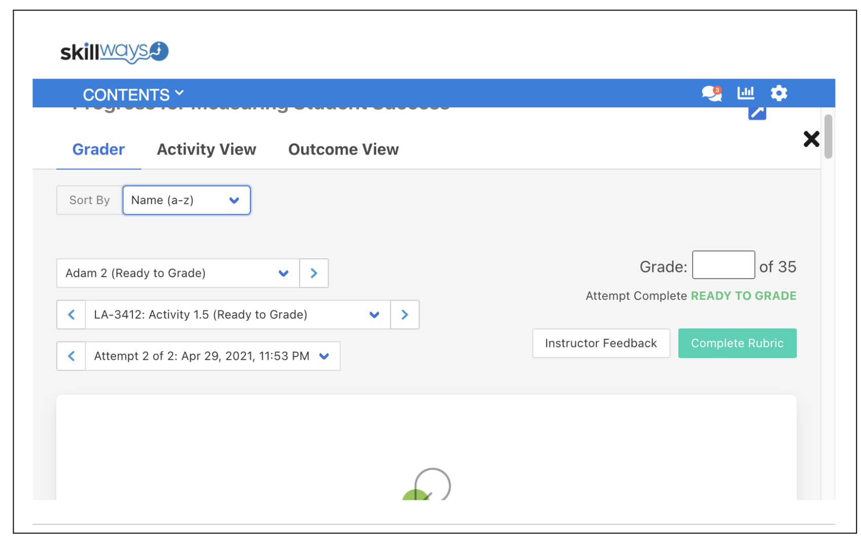 Grader view with sample student data