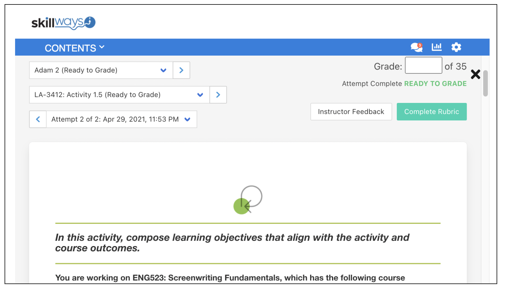 Activity previewed for grading