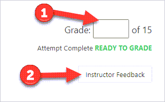 First arrow pointst to grade field second arrow points to instructor feedback button